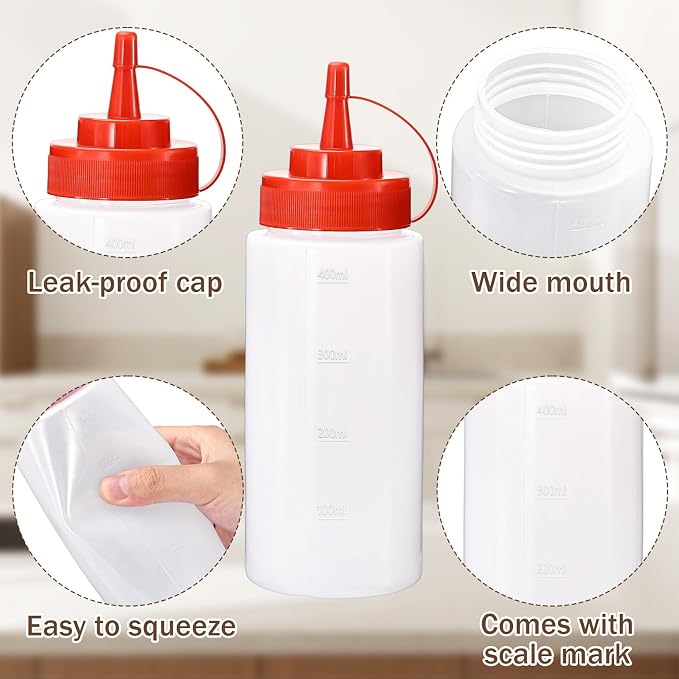 Condiment Squeeze Bottles Ketchup Dispenser, 4 Pack 16oz Squeeze Bottles - Image 3