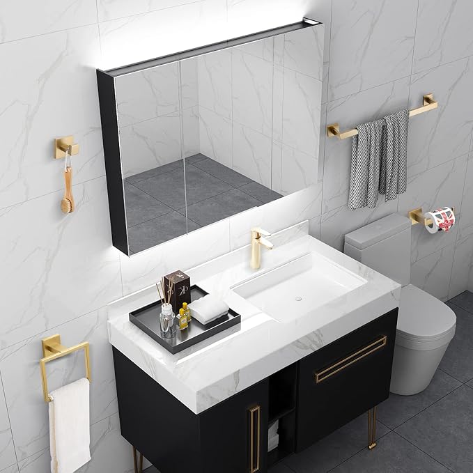 Brushed Gold Bathroom Towel Bar Sets Premium Stainless Steel 4-Piece Bathroom - Image 8
