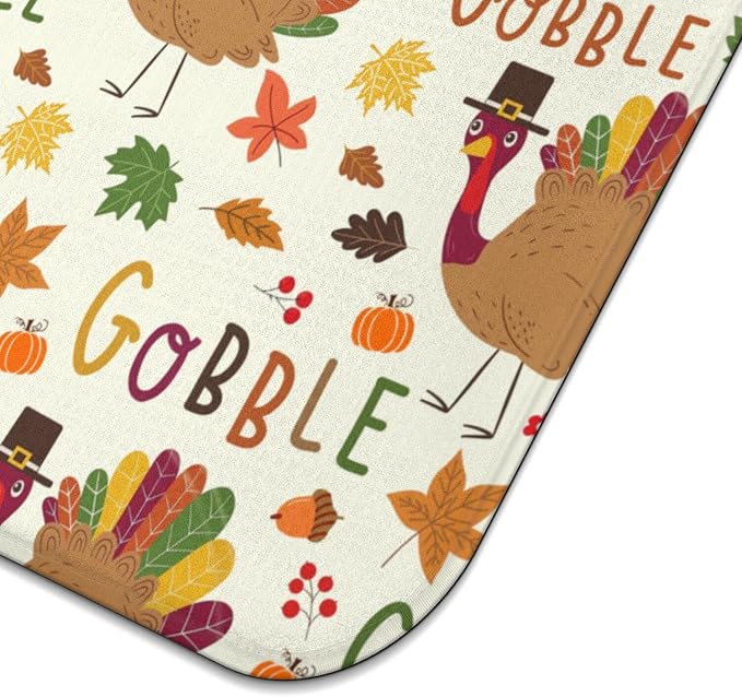 Thanksgiving Dish Drying Mat for Kitchen Counter, Cream Turkey Pattern - Image 5