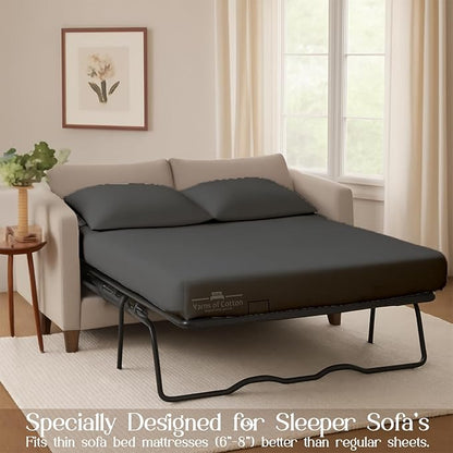 Sleeper Sofa 4 Piece Bed Sheet Set Premium Quality 100% Cotton 500 Thread Count, Smooth & Super Soft Sateen Weave, Extra Soft Bed Sheets, Wrinkle Free, 4 Inch Deep Pocket (Queen, Dark Grey)