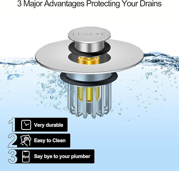 LEKEYE Bathroom Sink Stopper | Shower Drain Hair Catcher | Pop-up Sink Drain - Image 2