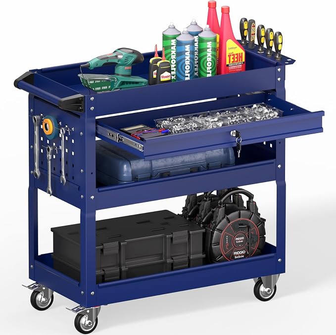 3 Tier Rolling Tool Cart on Wheels, Heavy Duty Service Cart Industrial Utility by Bettertoolsforbetterlife