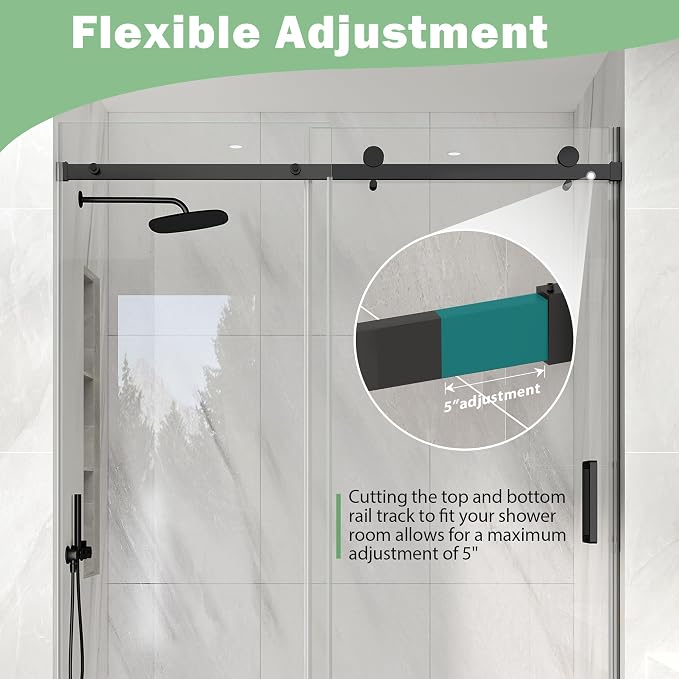 KPUY Frameless Shower Door, 55-60" W x 76" H Sliding Glass Shower Door - Image 7
