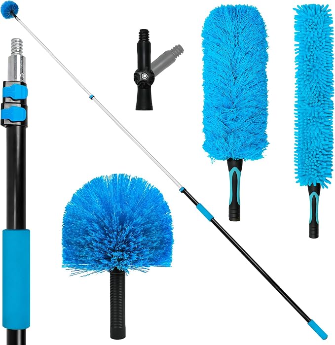 20 Feet High-Reach Cobweb Duster, Spider Web Brush & Ceiling Cleaning Kit by TrueYee