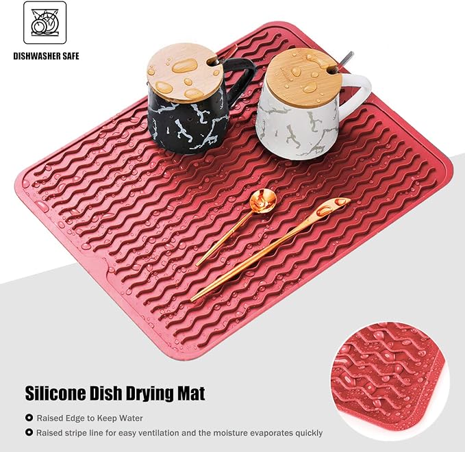 Silicone Dish Drying Mat, Non-Slip Easy Clean Sink Mat Large Heat-resistant - Image 3