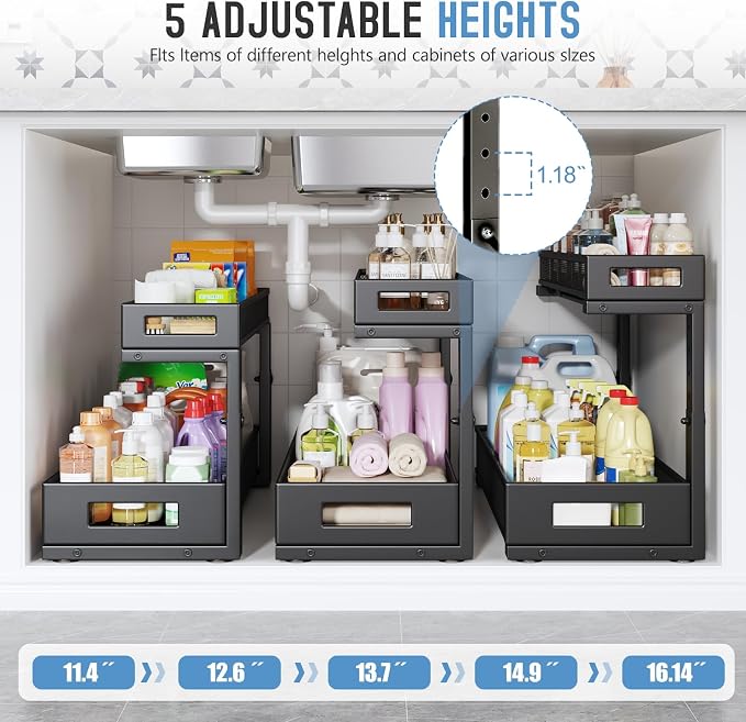 2 Pack 20.47IN Depth Under Sink Storage Organizer, Large 2-Tier Elegant Mesh - Image 5