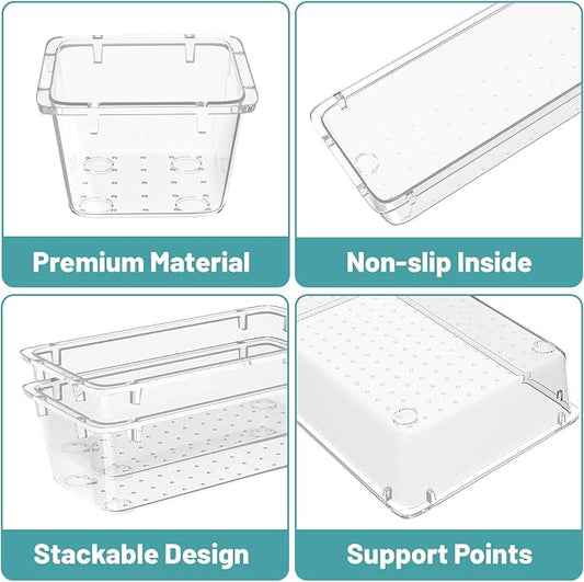 WOWBOX 24 PCS Clear Plastic Drawer Organizer Set, 4 Sizes Desk Drawer - Image 2