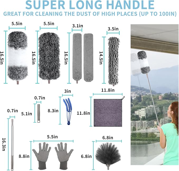 Microfiber Feather Duster with Extension Pole 30 to 100 inches, Washable Dusters - Image 6