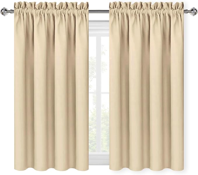 DWCN Beige Blackout Curtains for Bedroom – Rod Pocket Thermal Insulated Energy Saving Drapes for Living Room and Bedroom, W 38 x L 45 Inch, 2 Panels