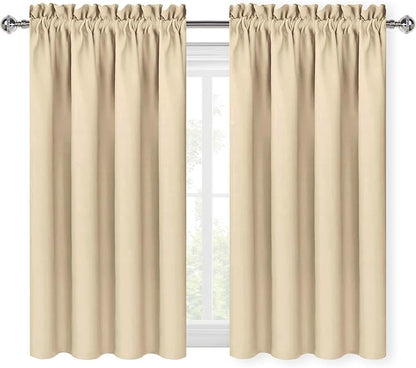 DWCN Beige Blackout Curtains for Bedroom – Rod Pocket Thermal Insulated Energy Saving Drapes for Living Room and Bedroom, W 38 x L 45 Inch, 2 Panels