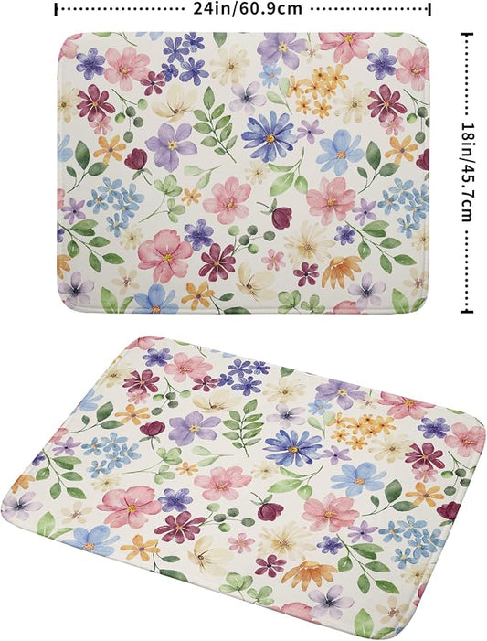 Spring Floral Dish Drying Mat for Kitchen Counter 18x24 Easter Green Pink - Image 2