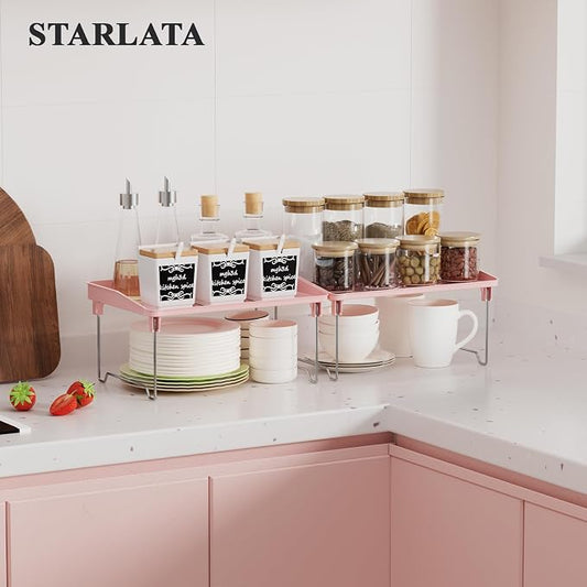 2 Pcs Cabinet Organizer Shelf，Stackable Kitchen Counter Shelves, Spice Rack - Image 2