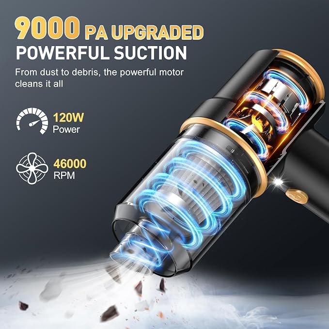 KMM Handheld Car Vacuum Cleaner, 9000PA Vacuum Cleaner & Air Duster, 120W High - Image 2