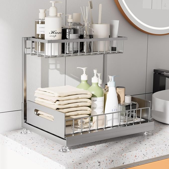 Under Sink Organizer Storage 2-Tier Premium Metal Pull-Out Kitchen Cabinet - Image 3