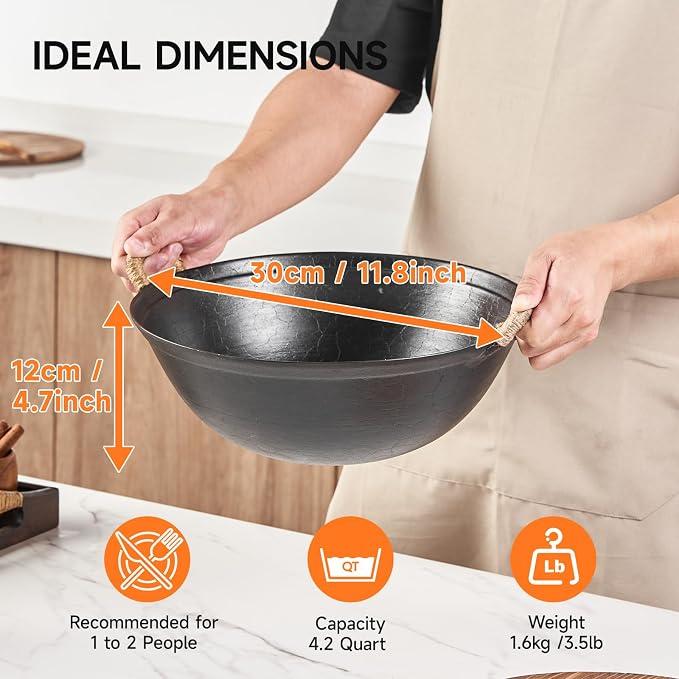 WANGYUANJI 11.8" Round Bottom Cast Iron Wok - Image 3