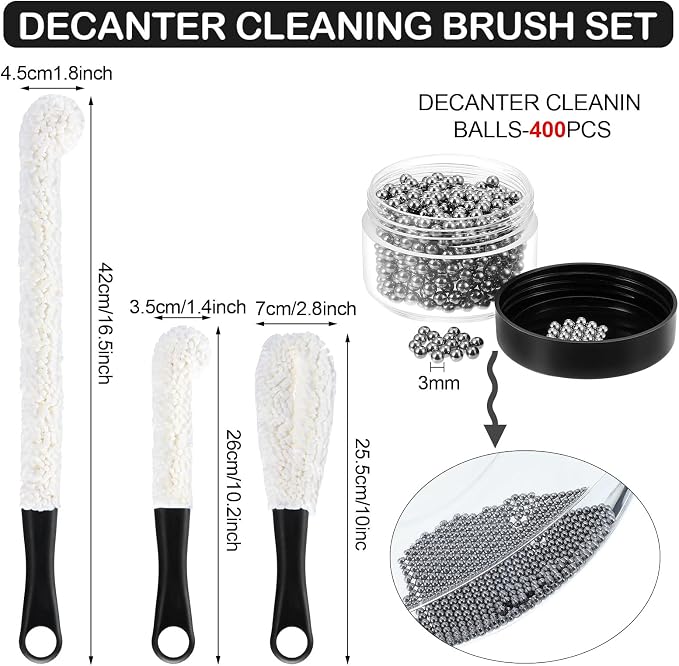 3 Pieces Decanter Cleaning Brush Flexible Bottle Scourer and 400 Pieces - Image 2