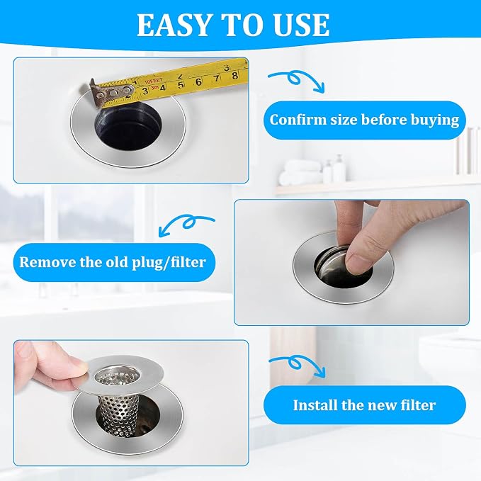 Dayker 3PCS Bathroom Sink Drain Strainers, Stainless Steel Hair Catcher - Image 4