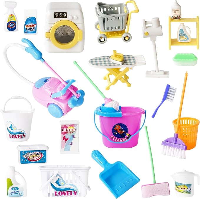 25 Pieces Miniature Doll Housework Cleaning Supplies, Mini Dollhouse by Baaxxango