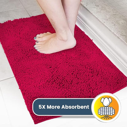 Muddy Mat® AS-SEEN-ON-TV Highly Absorbent Microfiber Door Mat and Pet Rug, Non Slip Thick Washable Area and Bath Mat Soft Chenille for Kitchen Bathroom Bedroom Indoor and Outdoor - Maroon 24" x 120"
