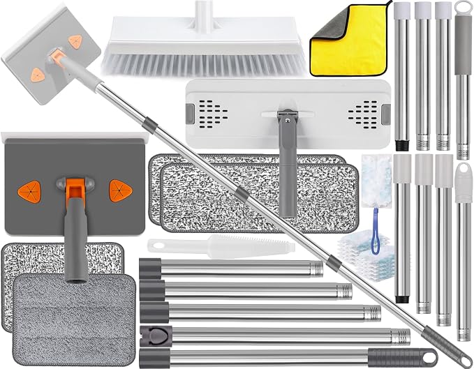 Mops for Floor Cleaning with 57" Long Handle, Scrub Brush, Baseboard Cleaner by AUTODECO