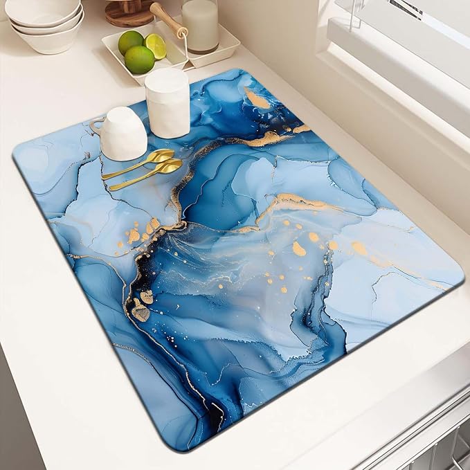 MCALK Marble Blue Dish Drying Mat by MCALK