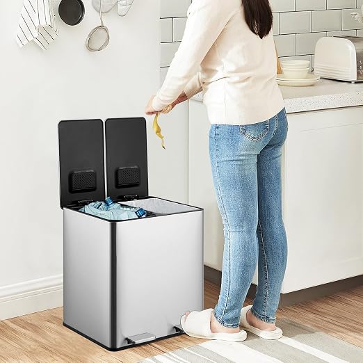 GarveeHome Dual Trash Can, 2x4 Gallon Stainless Steel Step Trash Can, - Image 7