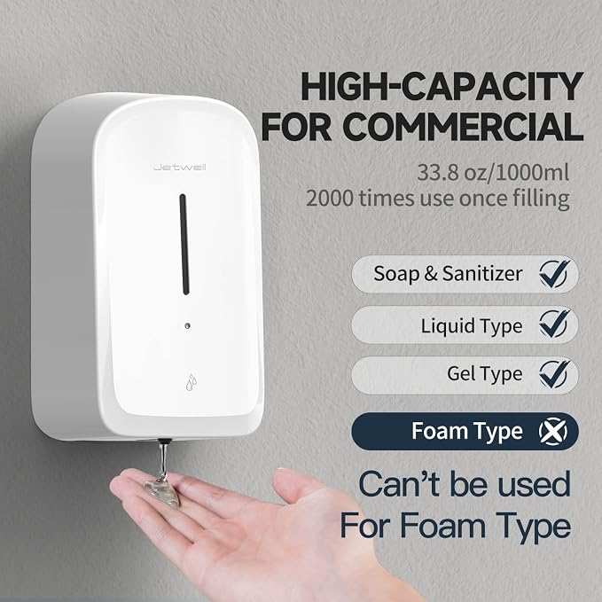 JETWELL Automatic Touch-Less Wall Mount Hand Soap Dispenser Liquid Drop Battery - Image 3