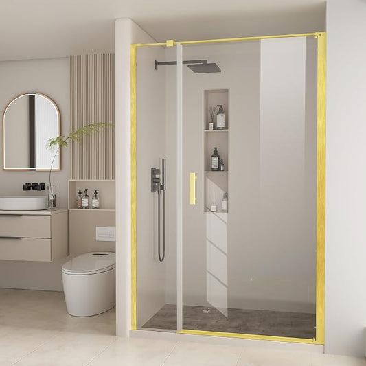 Bathbliss Framed Pivot Shower Door, Glass Shower Door in Brushed Gold, 52.5" to by Unknown