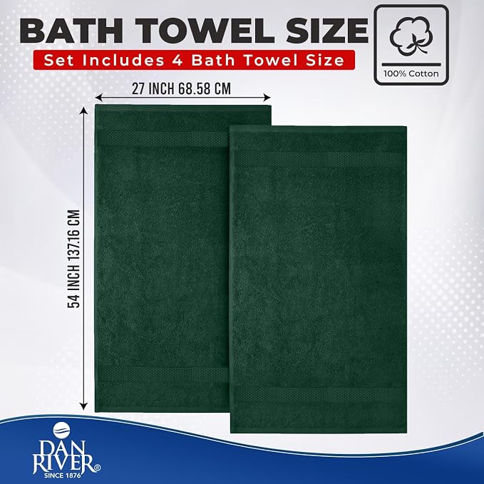 DAN RIVER Bath Towels Set of 4, 27 x 54 Inches, 100% Cotton, Larger & Lighter - Image 2