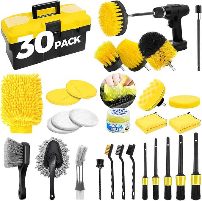 30Pcs Car Detailing Kit, Car Wash Cleaning Kit, Auto Detailing Drill Brush Set by ALFLOD