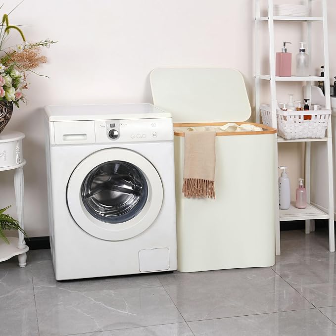 efluky Laundry Hamper with Lid, 160L Tall Laundry Basket with Bamboo Handles - Image 5