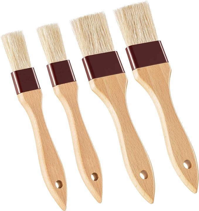 Boao 4 Pieces Natural Bristle Pastry Brush Beech Wooden Handle Basting and BBQ by Boao