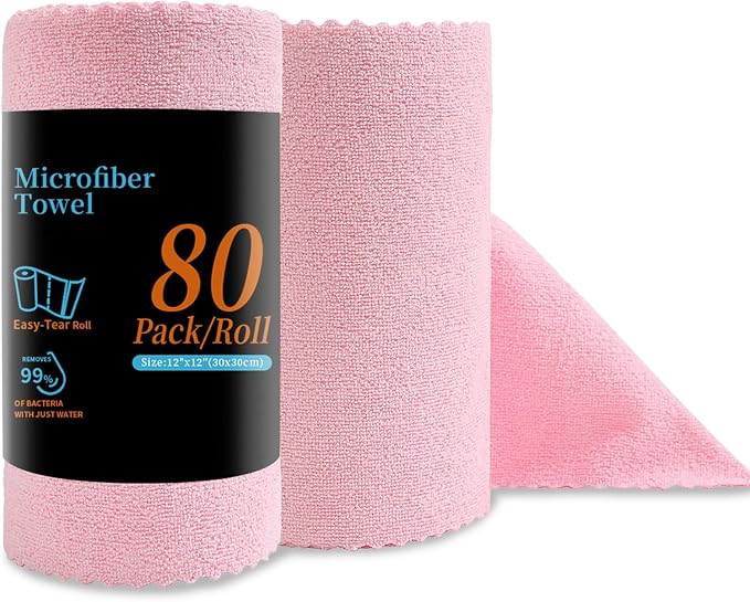 Jessy Home 80 Pack Reusable Paper Towels Pink Microfiber Cleaning Cloth Roll by JessyHome
