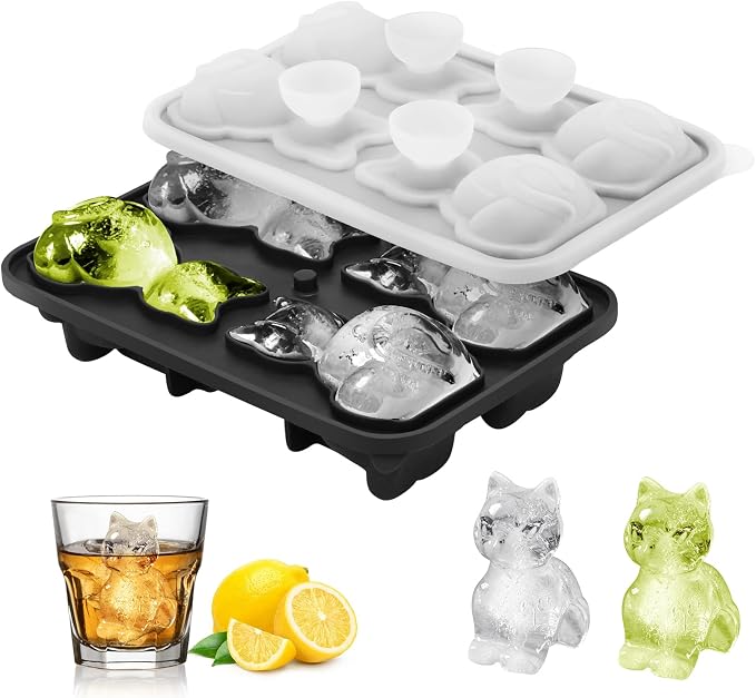 Silicone Ice Cube Tray, Cat 3D Large Ice Cube Molds by Qomamount