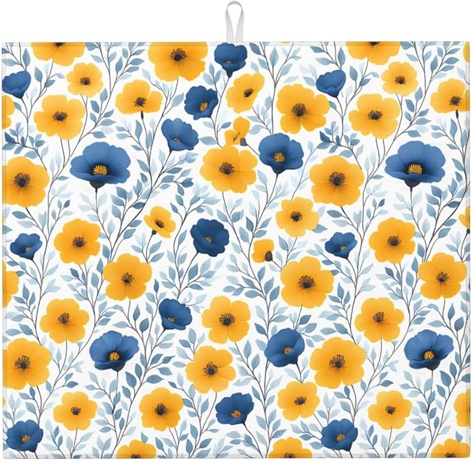 Blue Yellow Floral Dish Drying Mats by Unknown