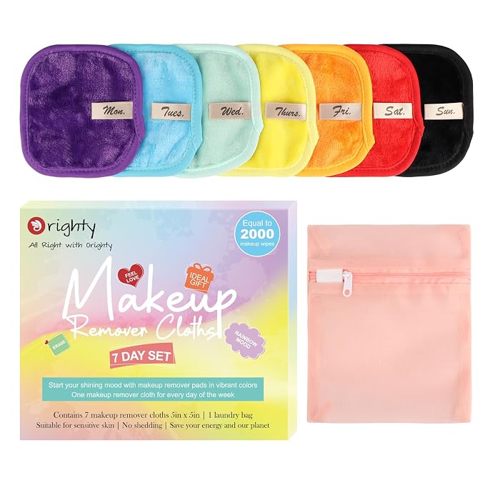 Orighty Makeup Remover Cloths 7-Day Set, Premium & Reusable Makeup Remover Pads by AllRightinOrighty