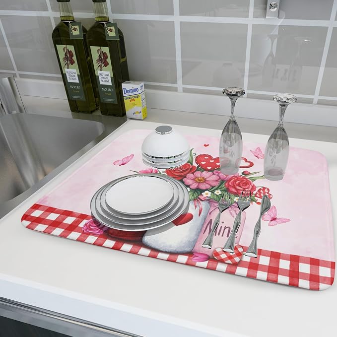 Rose Vase Dish Drying Mat 18x24 inch Romantic Floral Washable Absorbent Dish - Image 6