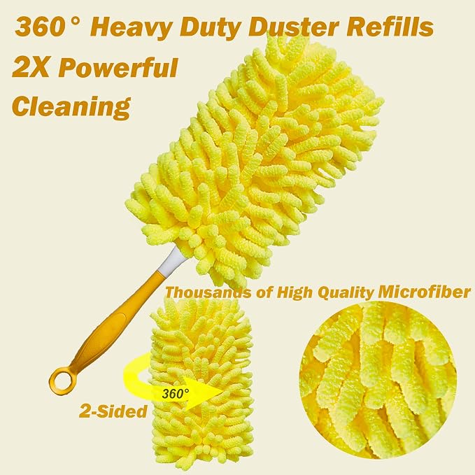 Reusable Duster for Swiffer, 2 Refills +1 Handle, 360 Heavy Duty Duster Refill - Image 8