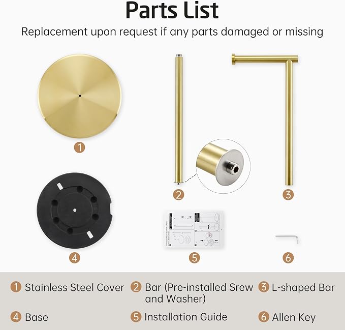 KES Gold Toilet Paper Holder Stand 26" H, Free Standing Toilet Paper Roll Holder - Image 9