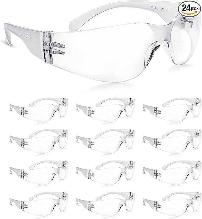 amoolo Clear Safety Glasses Bulk of 24, Protective Eyewear by amoolo
