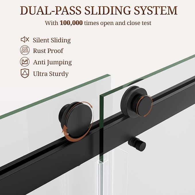 68-73" W x 80" H Frameless Shower Door, Double Sliding Glass Shower Door - Image 5