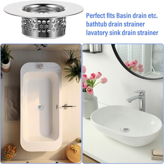4 Pcs Bathroom Sink, Bathtub Drain Cover Drain Strainer Hair Catcher Stainless - Image 6