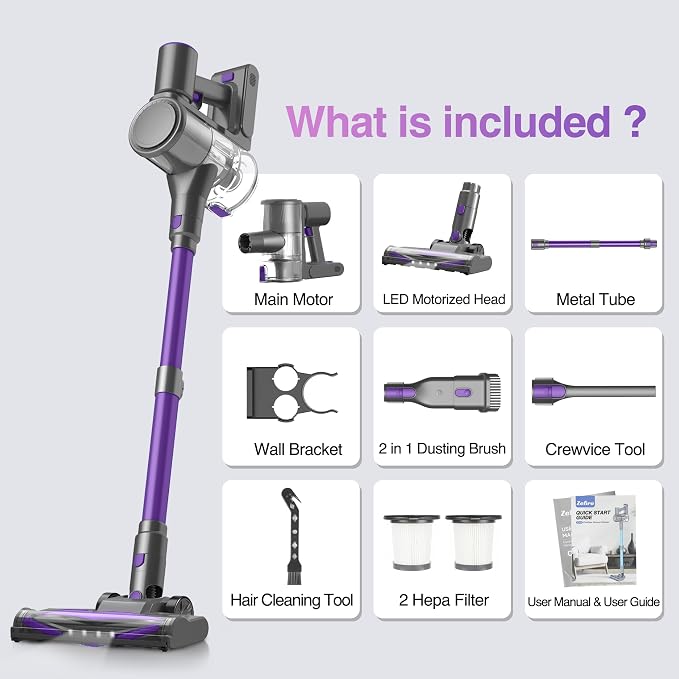 Zefiro Cordless Vacuum Cleaner for Home, 450W /40Kpa 50Mins Stick Vacuum - Image 9
