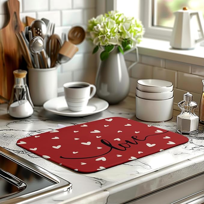 Valentines Day Dish Drying Mat 18x24 Inch Valentine Red Love Heart Drying Mats - Image 6