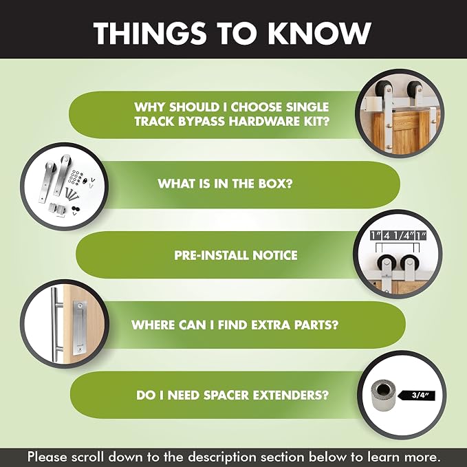 Homacer Brushed Nickel Single Track Bypass Sliding Barn Door Hardware Kit - Image 4
