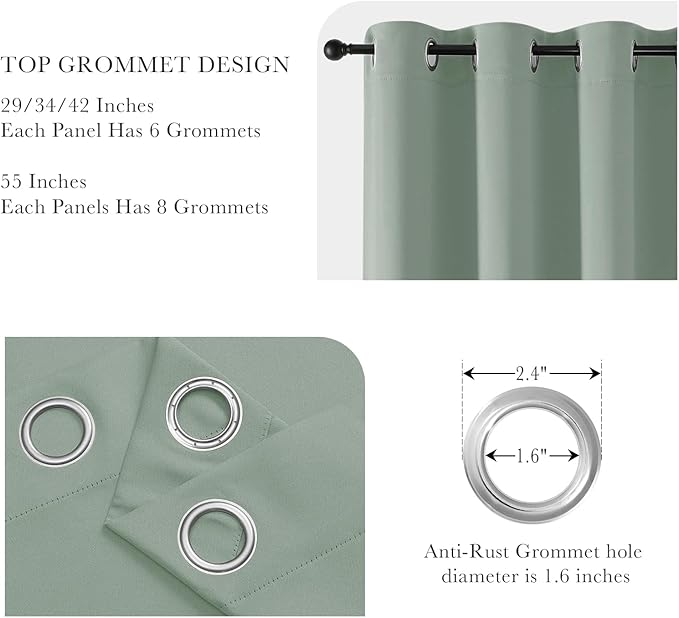 PONY DANCE Sage Green Kitchen Curtains 45 inch Length, Thermal Insulated - Image 4