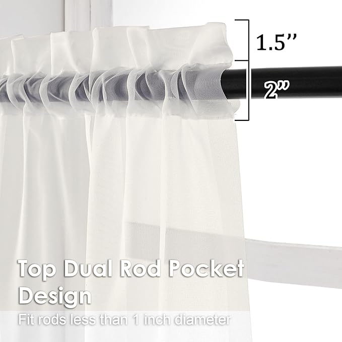 OVZME Ivory Sheer Curtains 78 Inches Long 2 Panels - Soft Light Filtering Window Sheer Panels for Living Room/Bedroom, Top Dual Rod Pocket, 1 Pair, Each 42Wx78L Inches