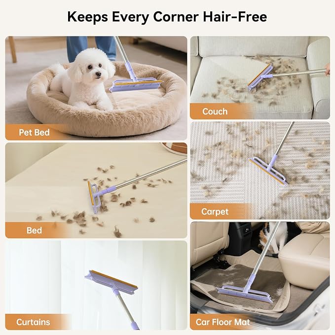 Carpet Rake for Pet Hair Removal, 59” Adjustable Long Handle Carpet Scraper for - Image 8