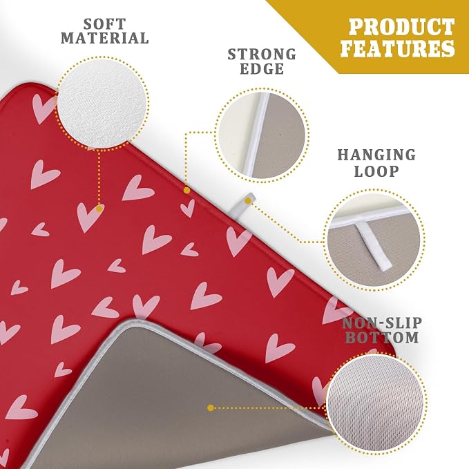 Valentines Dish Drying Mat for Kitchen Counter 18x24 Inch Valentine's Day Red - Image 4