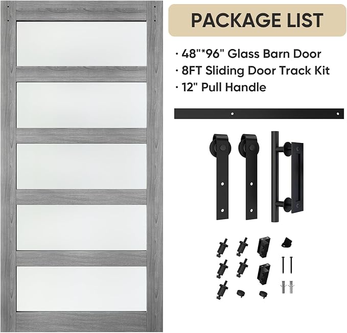 BARNSMITH 48in x 96in Glass Barn Door and 8FT Sliding Door Hardware Included - Image 8